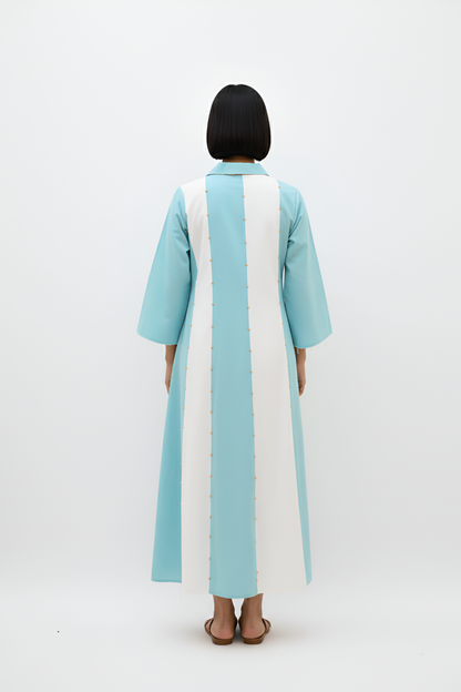 Ivory-Tiffany Blue Panel Maxi Dress