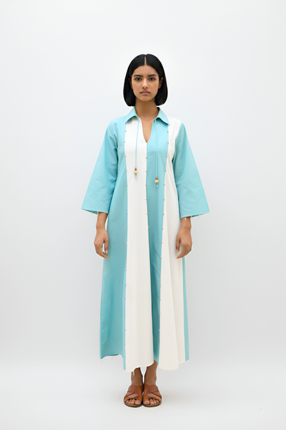 Ivory-Tiffany Blue Panel Maxi Dress