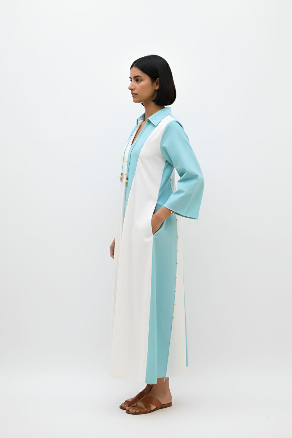 Ivory-Tiffany Blue Panel Maxi Dress