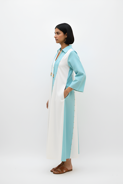 Ivory-Tiffany Blue Panel Maxi Dress