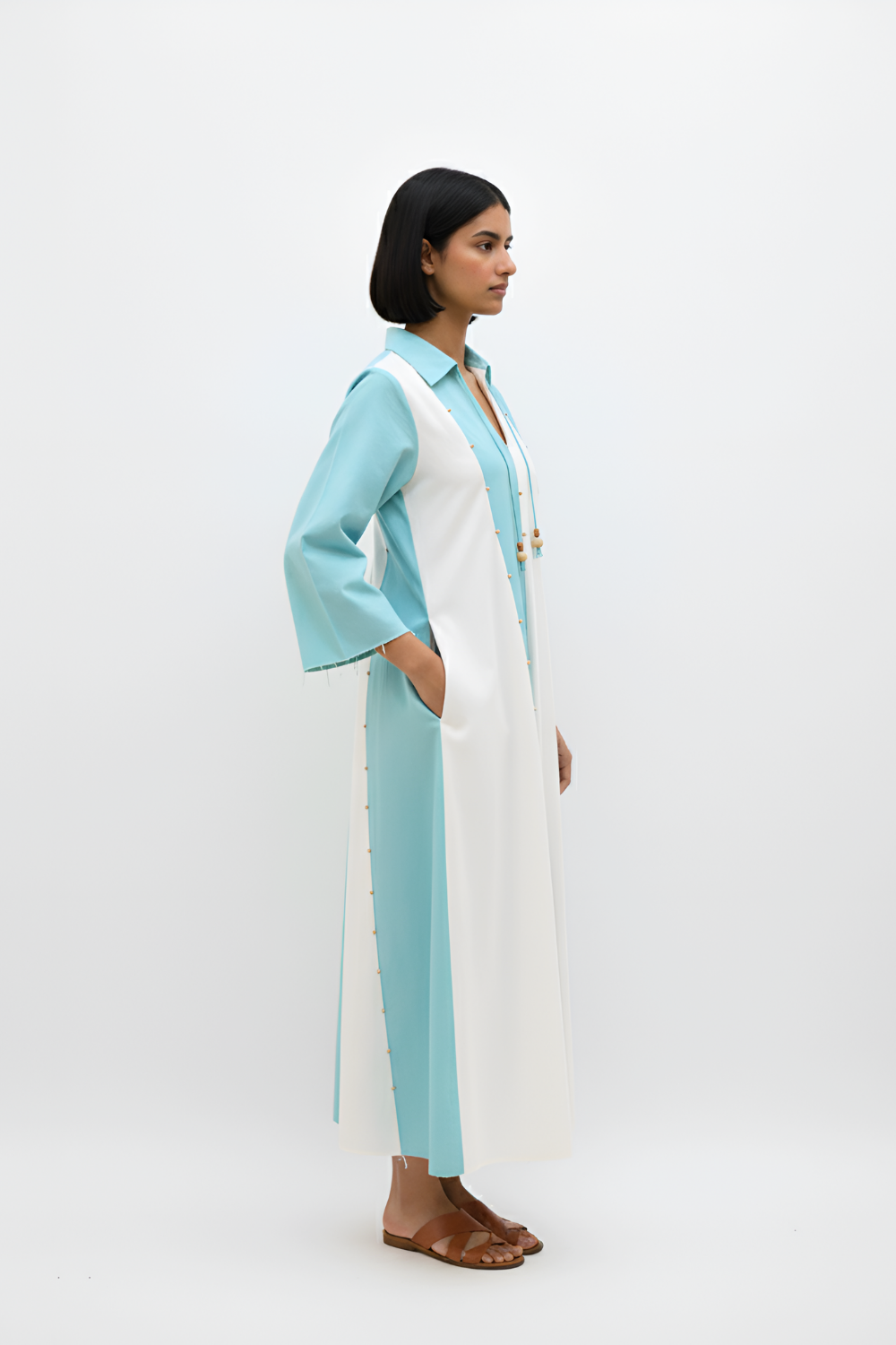 Ivory-Tiffany Blue Panel Maxi Dress
