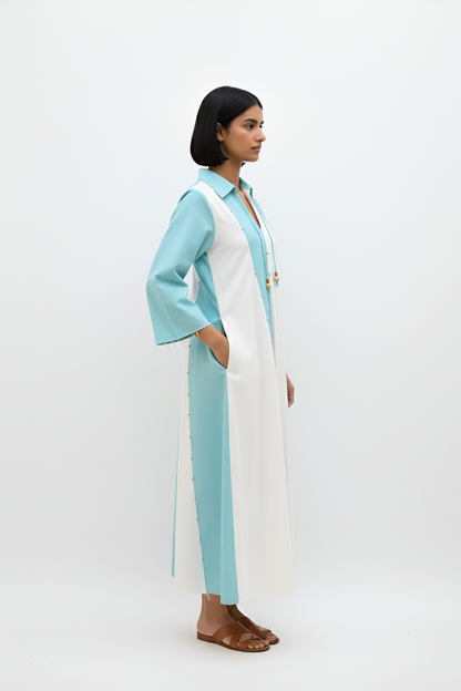 Ivory-Tiffany Blue Panel Maxi Dress