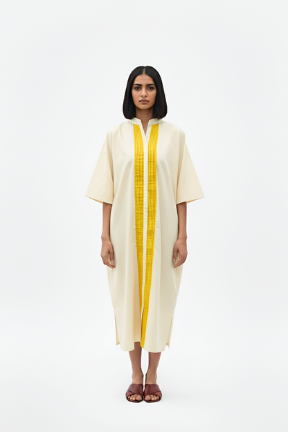 Ivory-Mango Yellow Pintucks Dress