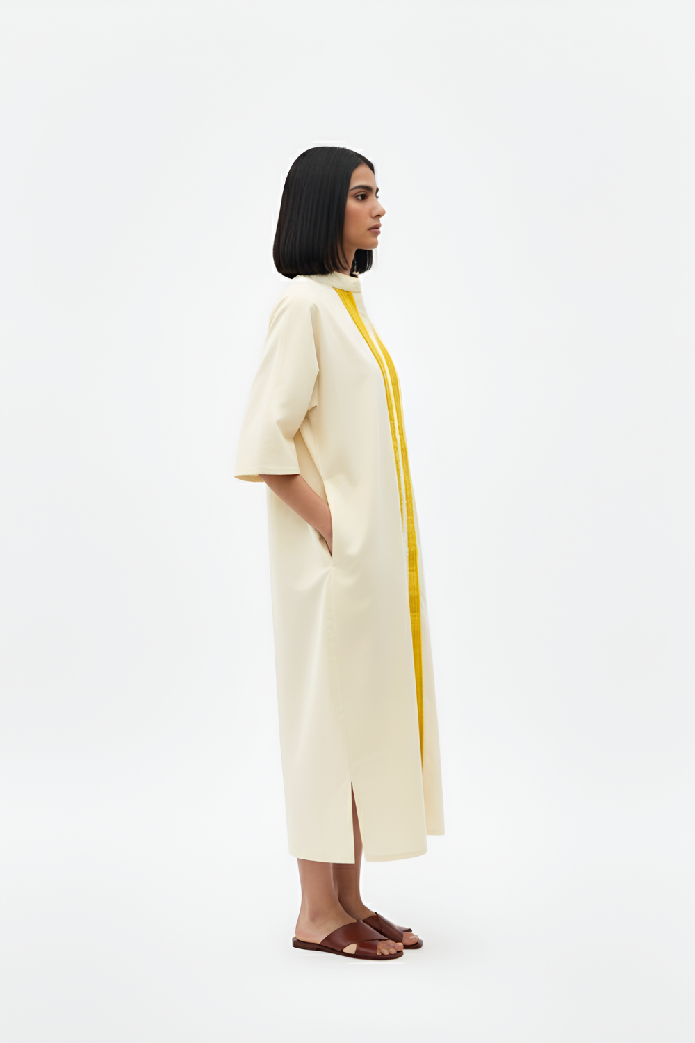 Ivory-Mango Yellow Pintucks Dress