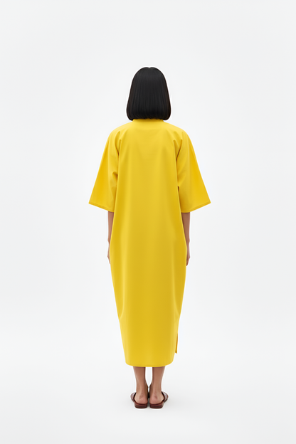 Mango Yellow-Ivory Pintucks Dress