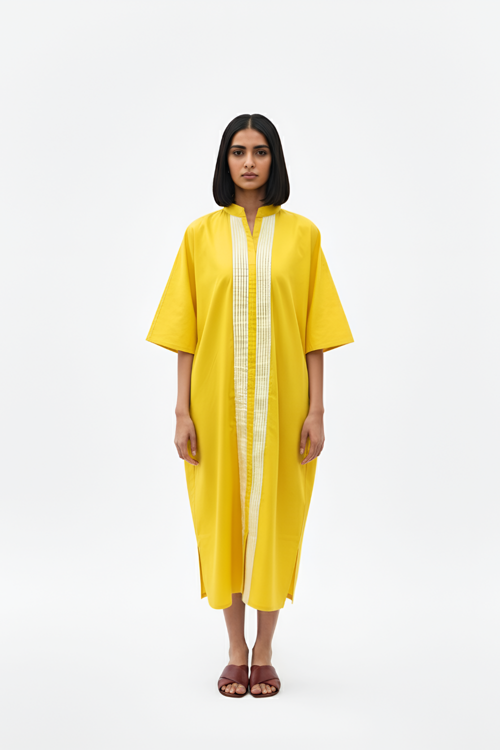 Mango Yellow-Ivory Pintucks Dress