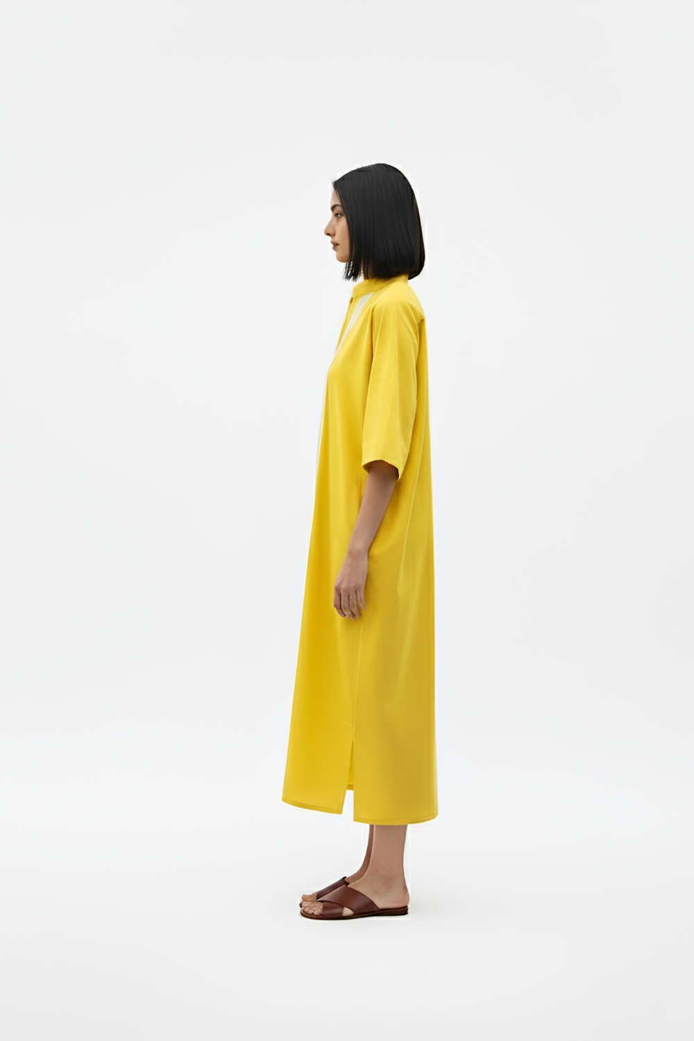 Mango Yellow-Ivory Pintucks Dress