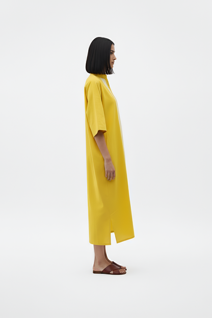 Mango Yellow-Ivory Pintucks Dress