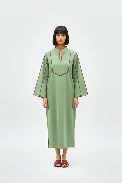 Asparagus Green-Tuscan Red Collared Stripe Dress
