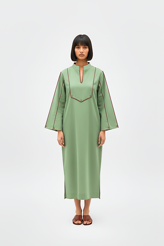 Asparagus Green-Tuscan Red Collared Stripe Dress