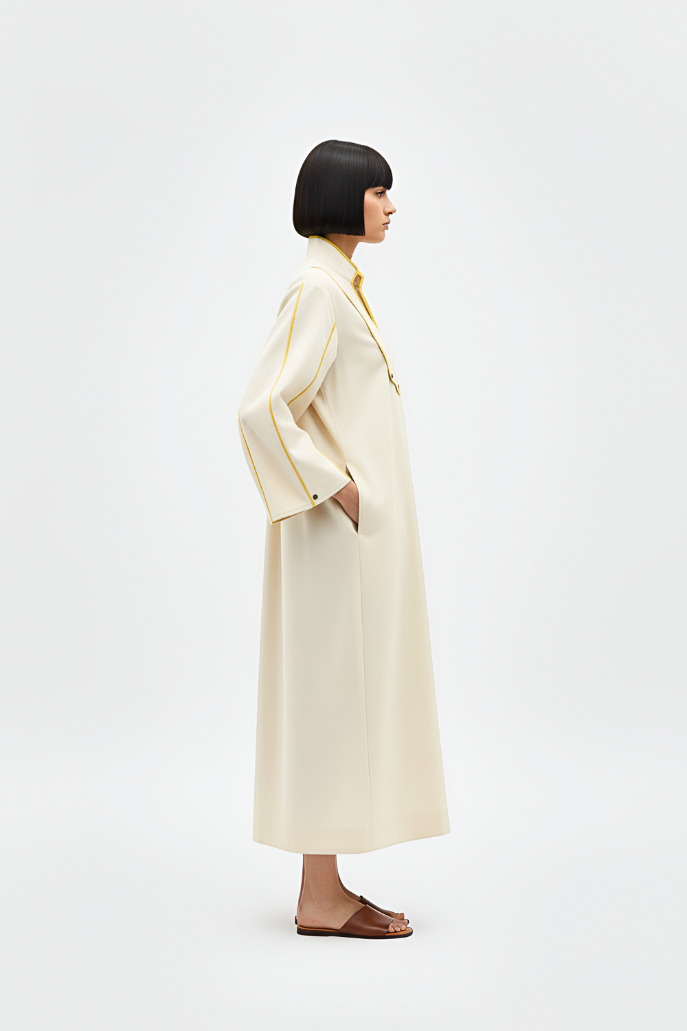 Ivory-Mango Yellow Collared Stripe Dress