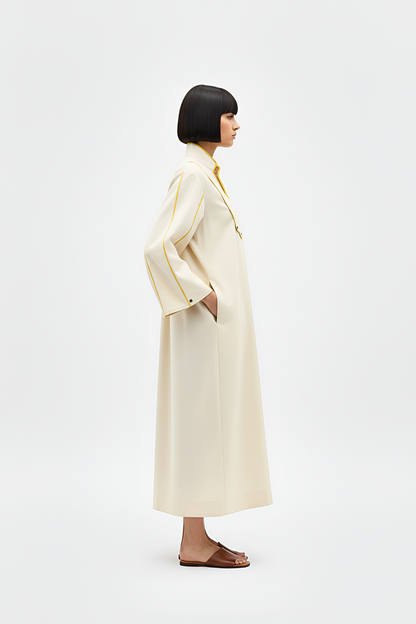 Ivory-Mango Yellow Collared Stripe Dress