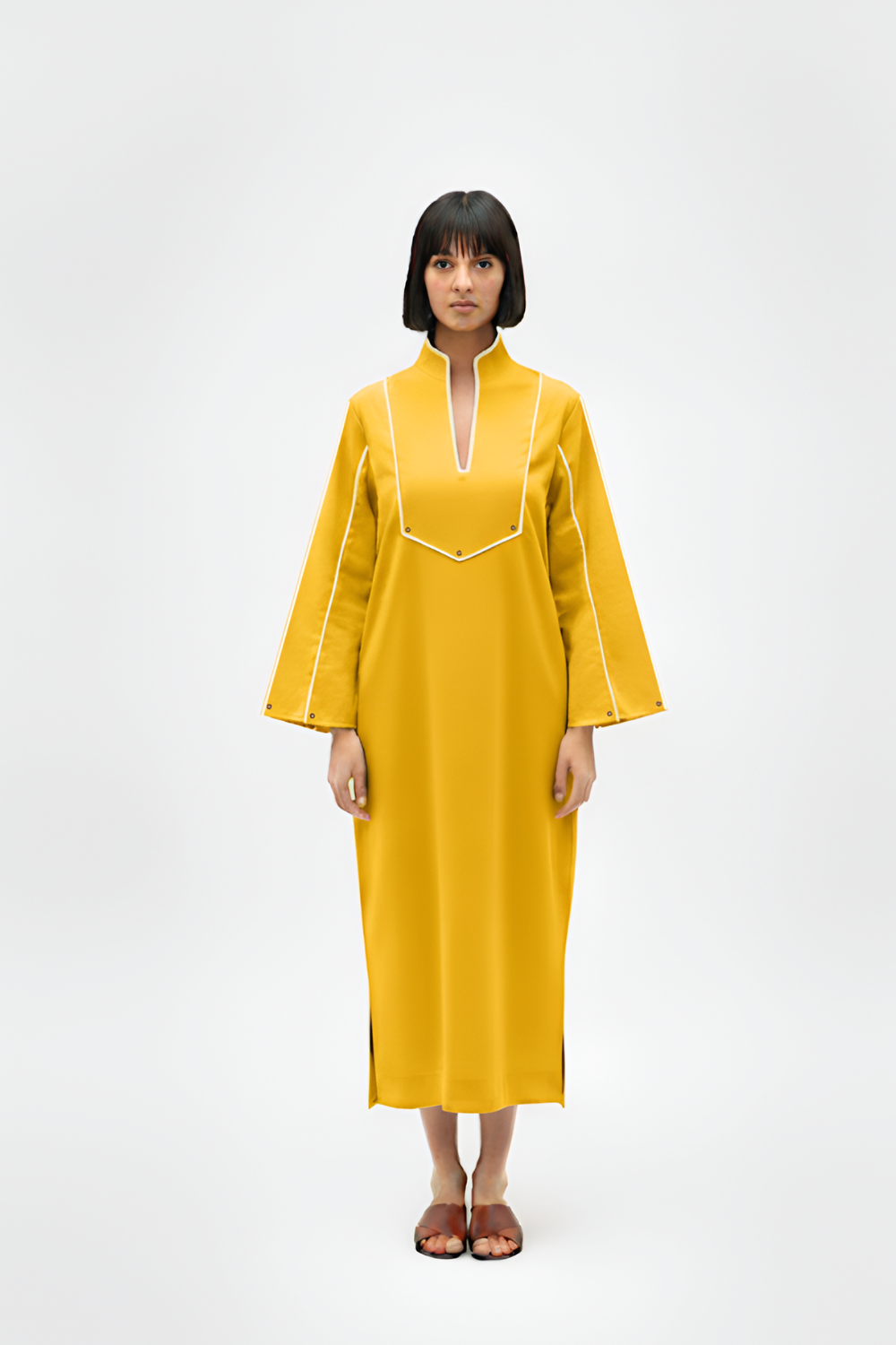 Mango Yellow-Ivory Collared Stripe Dress