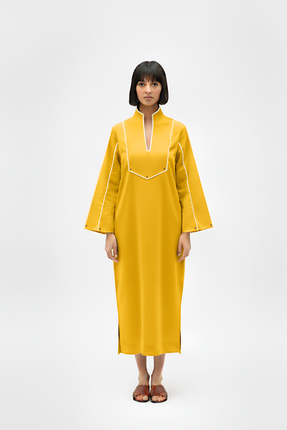Mango Yellow-Ivory Collared Stripe Dress