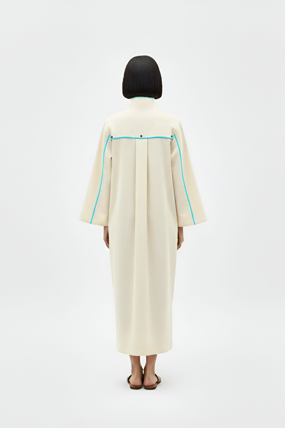 Ivory-Tiffany Blue Collared Stripe Dress