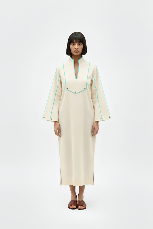 Ivory-Tiffany Blue Collared Stripe Dress