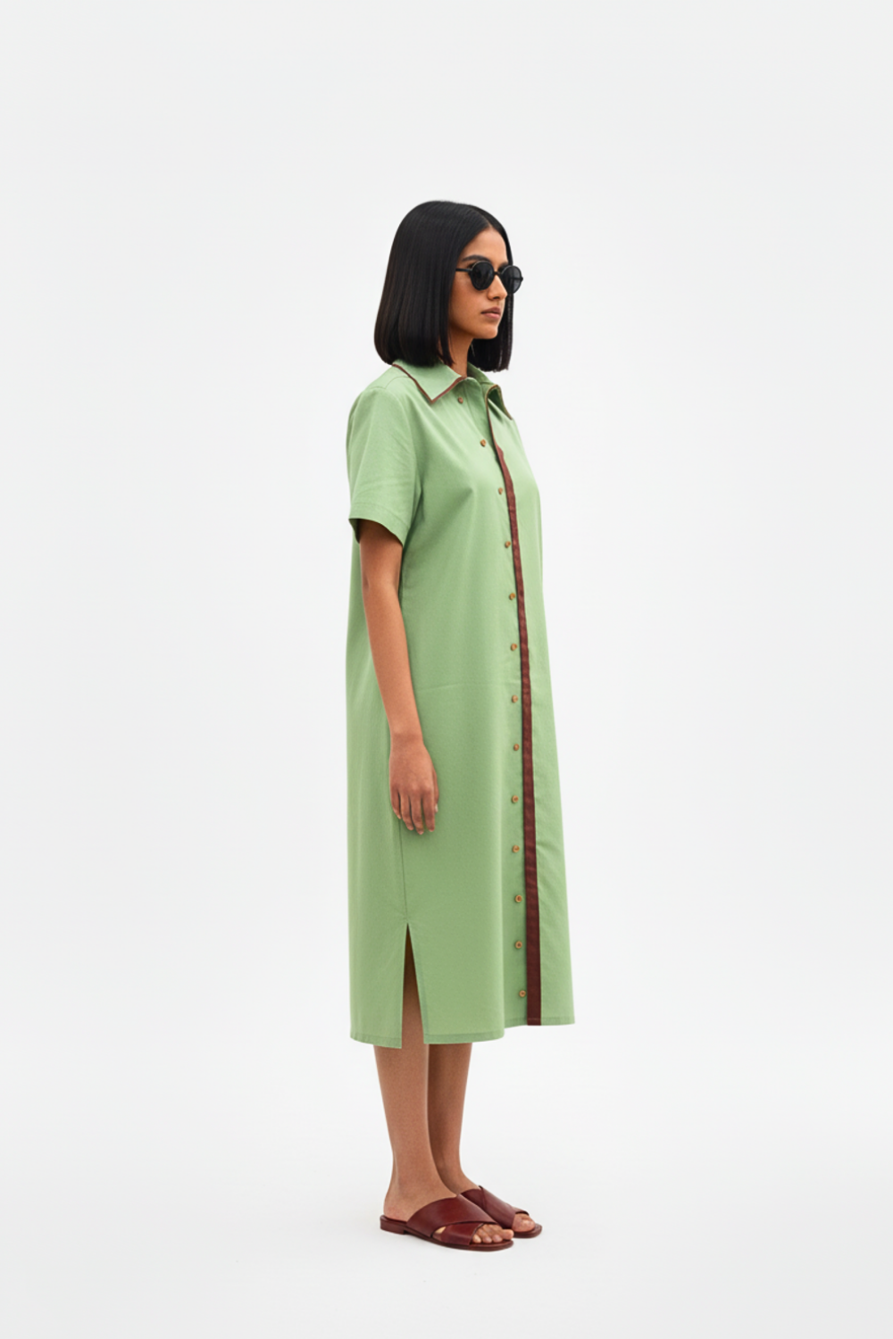 Asparagus Green-Tuscan Red Shirt Dress