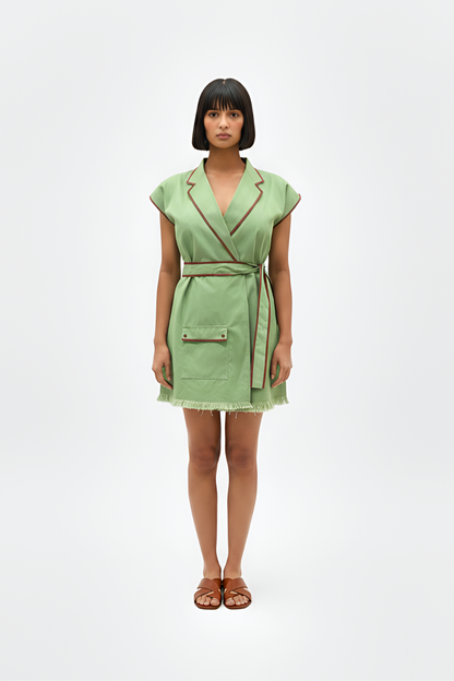Asparagus Green-Tuscan Red Blazer Short Dress
