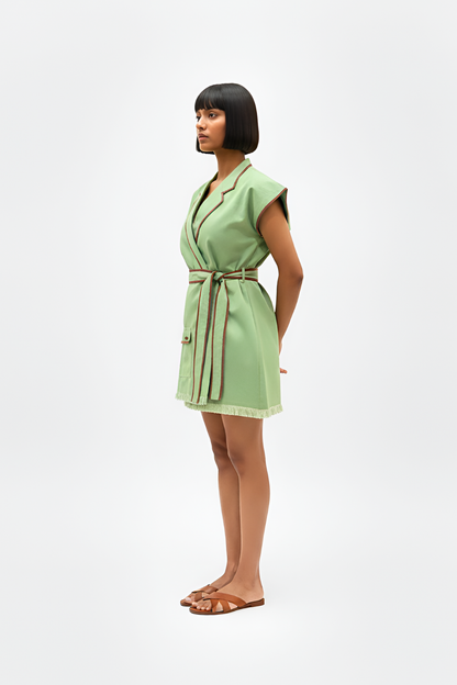 Asparagus Green-Tuscan Red Blazer Short Dress