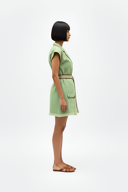 Asparagus Green-Tuscan Red Blazer Short Dress
