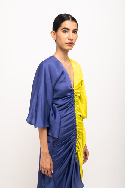 neon kaftan dress H&M CONSCIOUS Wide Cut Pleated Yellow / Flounced Neon Yellow Kaftan DRESS