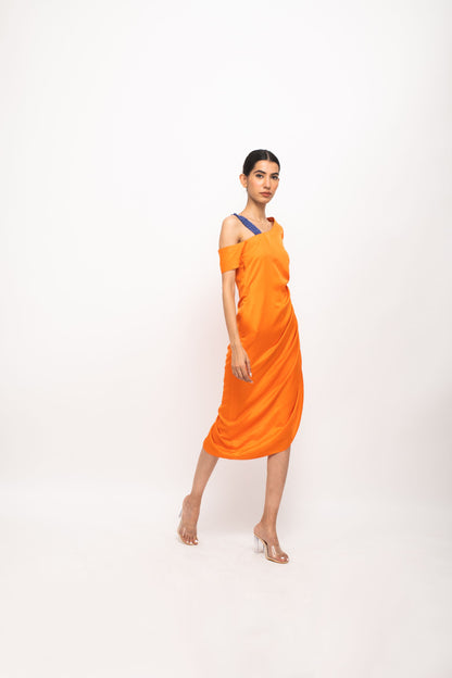 Orange-Blue Rouching Dress