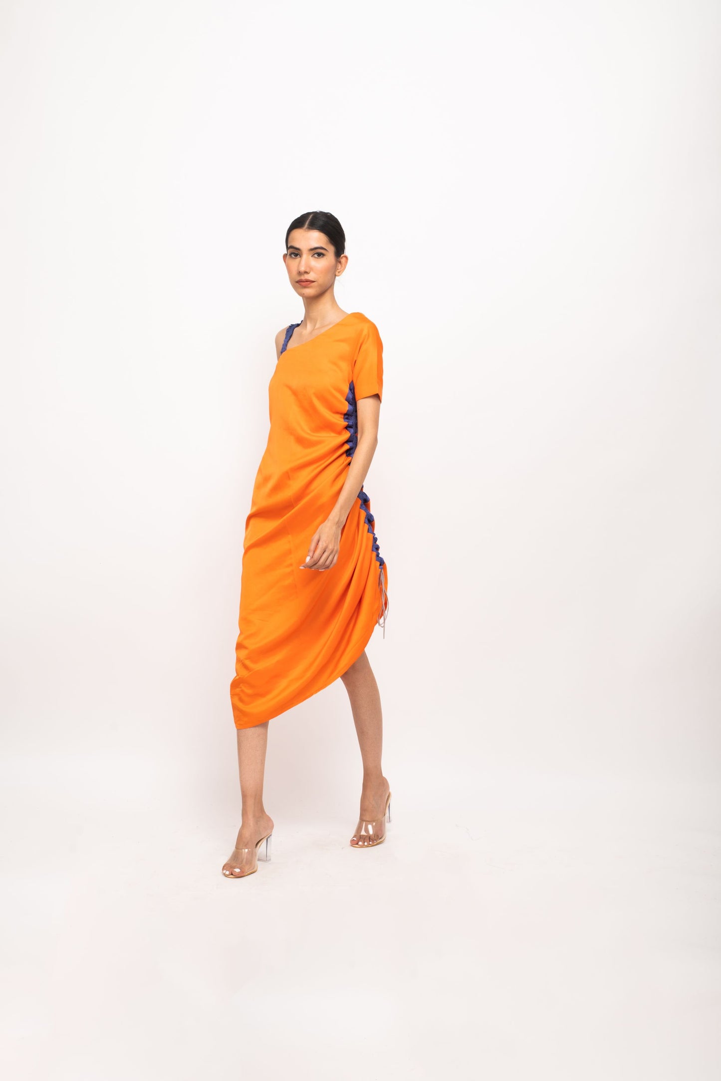 Orange-Blue Rouching Dress