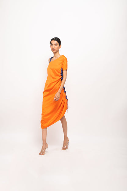 Orange-Blue Rouching Dress