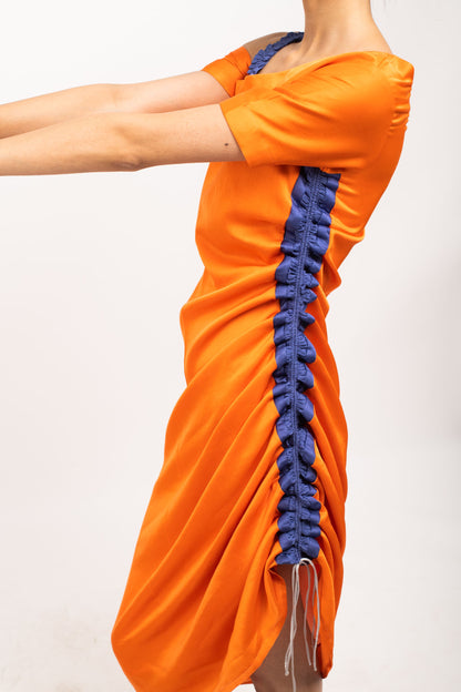 Orange-Blue Rouching Dress