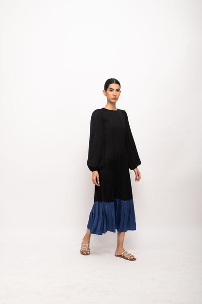 Black-Blue Gather Maxi Dress