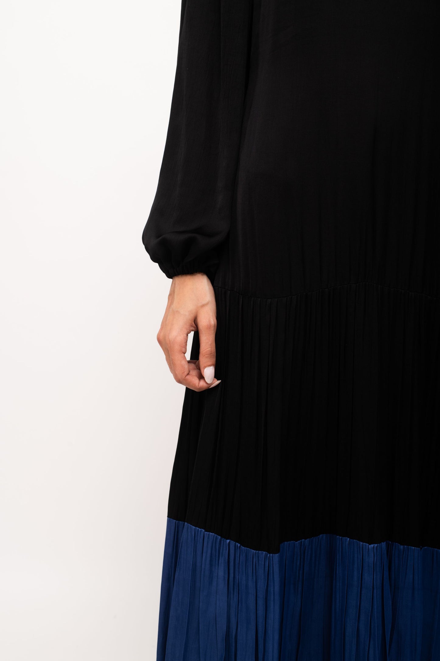 Black-Blue Gather Maxi Dress