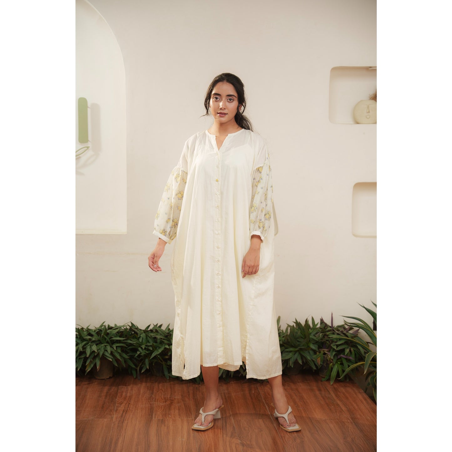 Capsule 8, Beige Cotton, Lemon Print  Chanderi