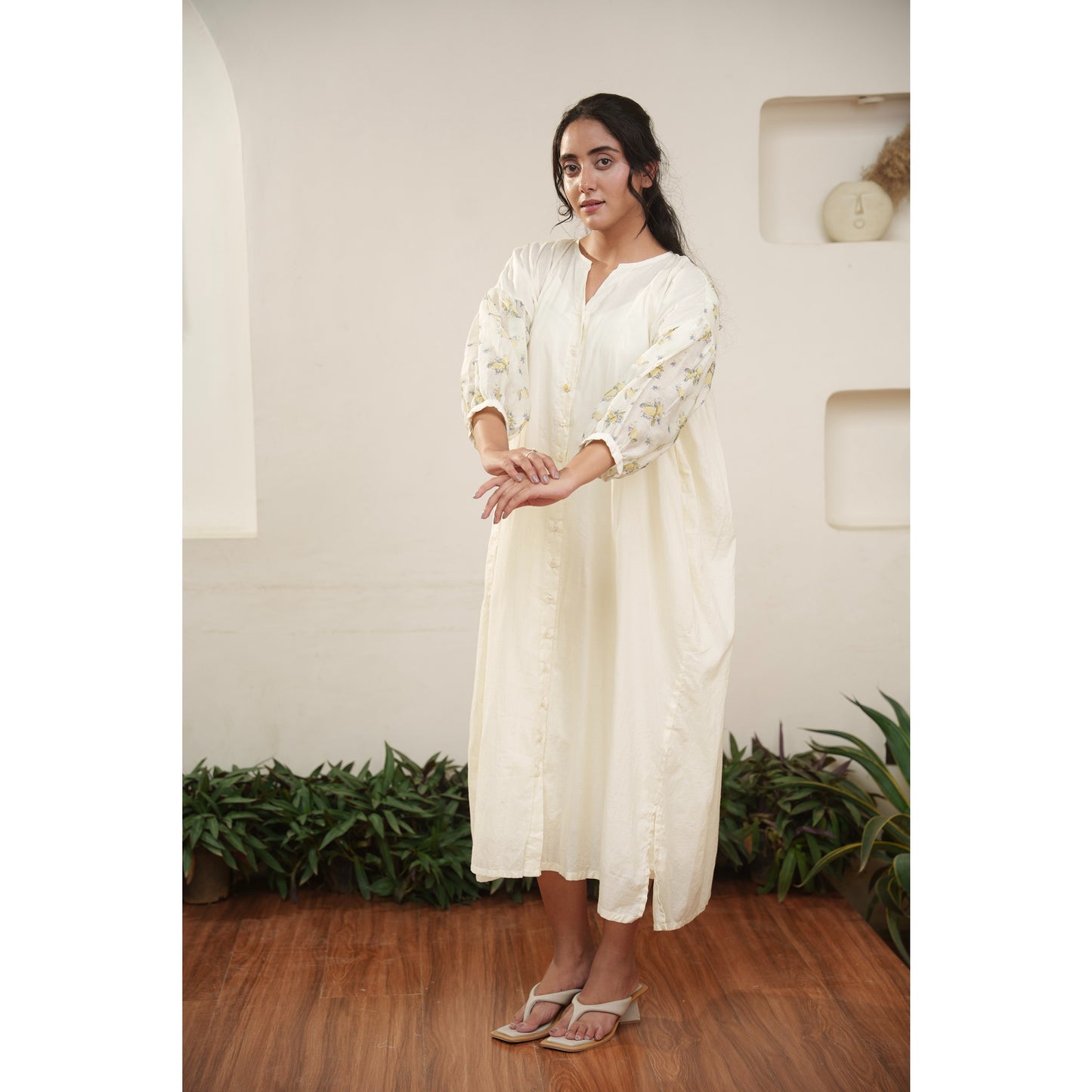 Capsule 8, Beige Cotton, Lemon Print  Chanderi