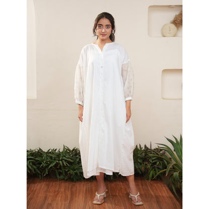 Capsule 8, White Cotton, Blue Print  Chanderi