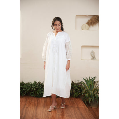 Capsule 8, White Cotton, Blue Print  Chanderi