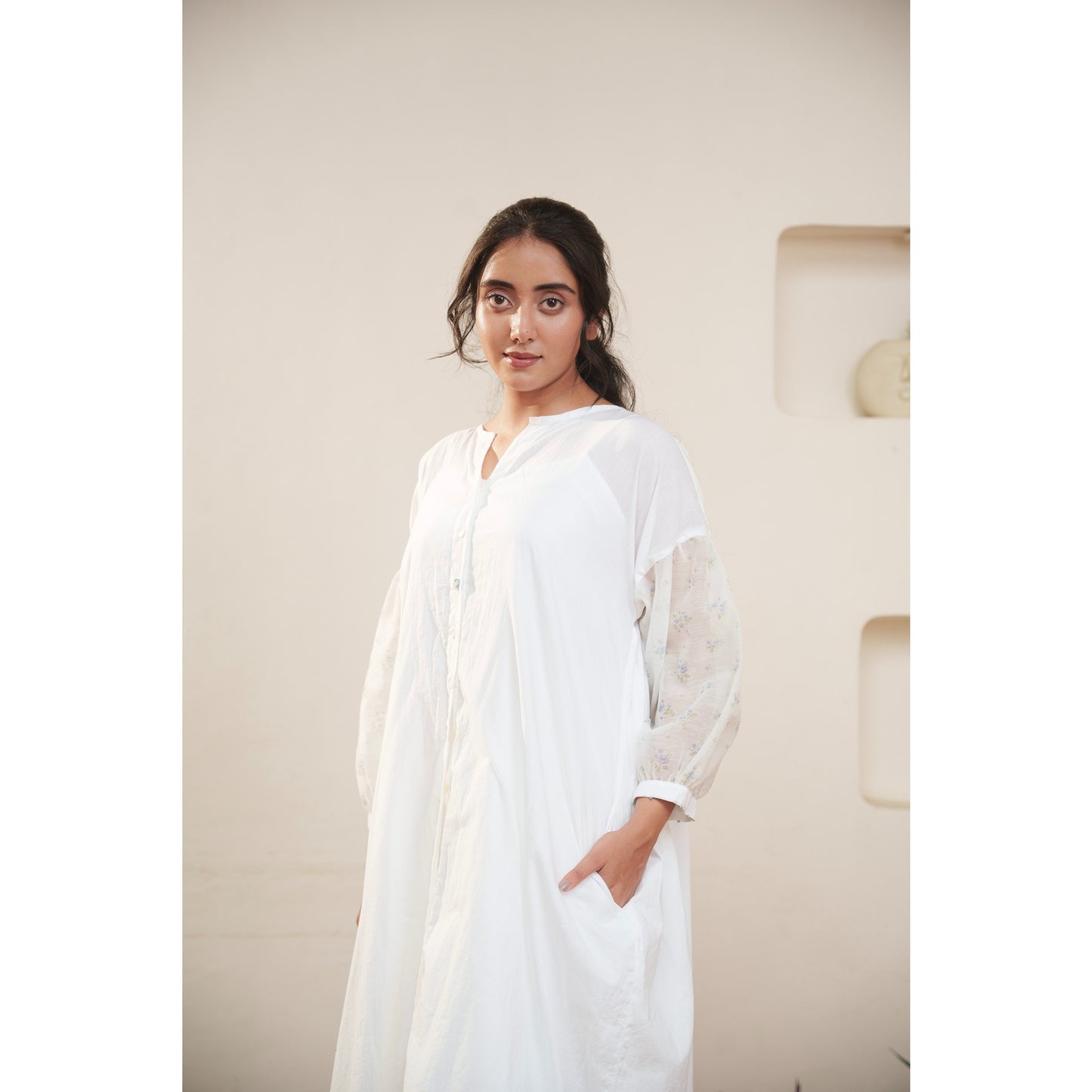 Capsule 8, White Cotton, Blue Print  Chanderi