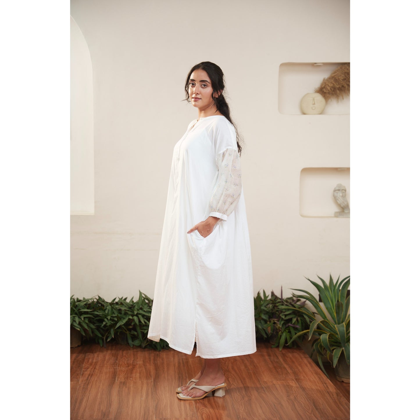 Capsule 8, White Cotton, Blue Print  Chanderi