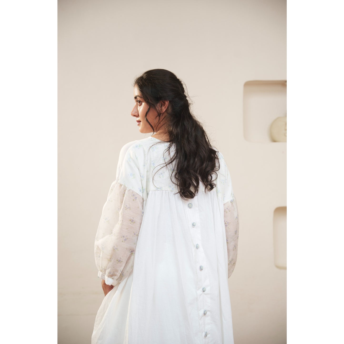 Capsule 8, White Cotton, Blue Print  Chanderi