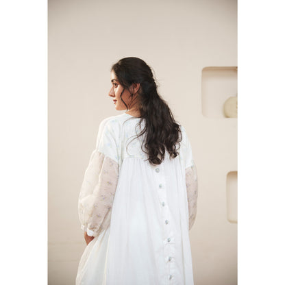 Capsule 8, White Cotton, Blue Print  Chanderi