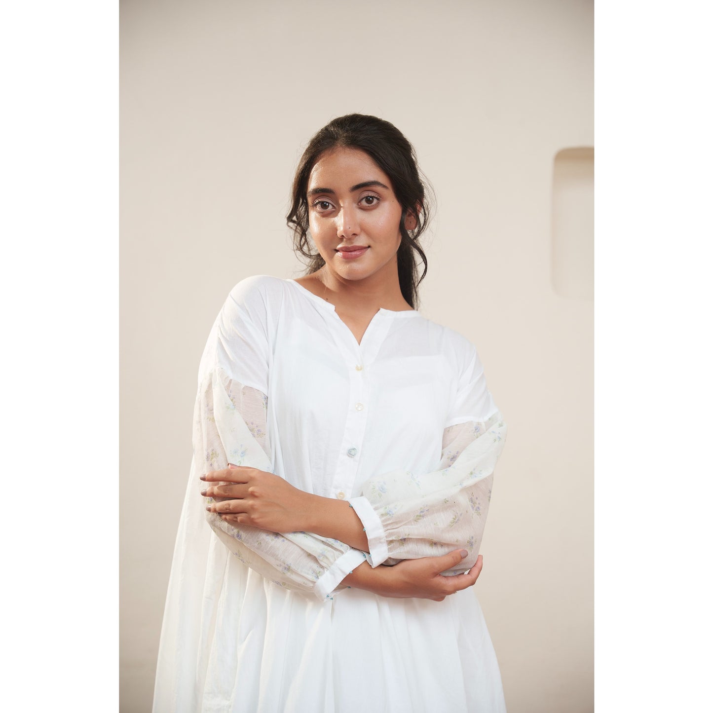 Capsule 8, White Cotton, Blue Print  Chanderi