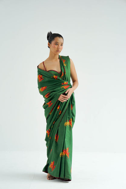 Green Firefly Saree With Blouse
