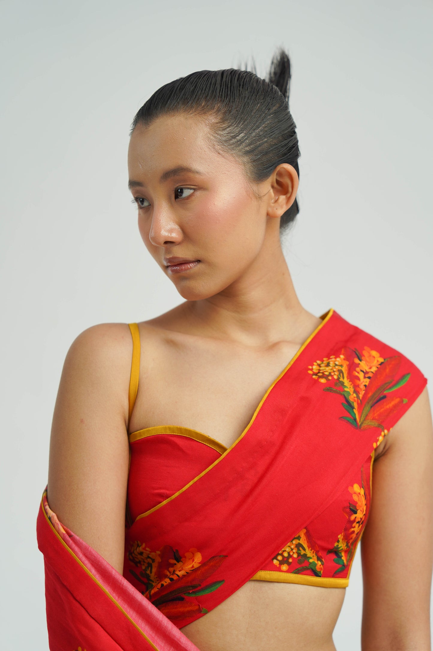 Red Firefly Drape Saree With Blouse