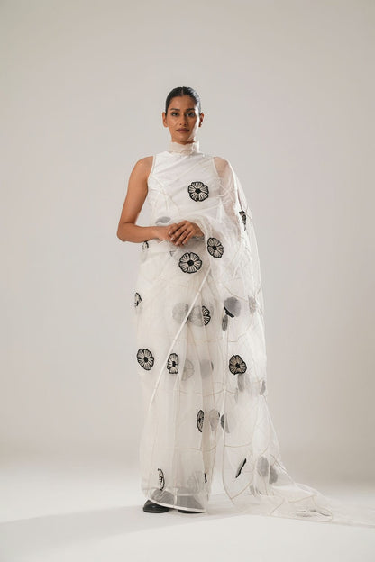 MJ White Floral Saree