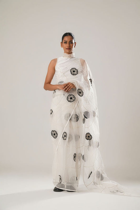 MJ White Floral Saree
