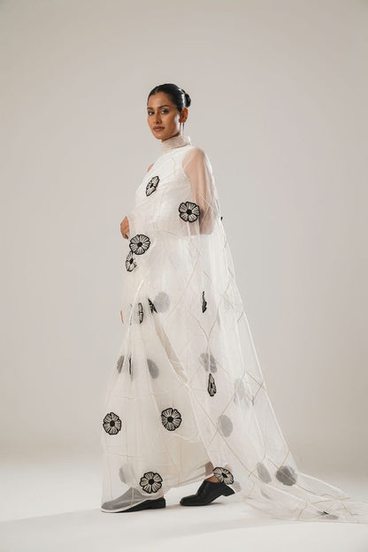 MJ White Floral Saree