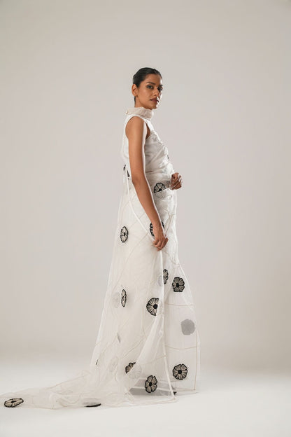 MJ White Floral Saree