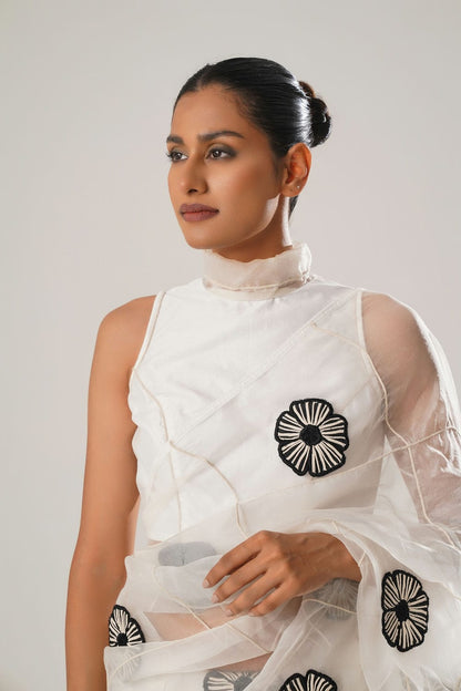 MJ White Floral Saree