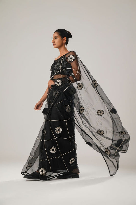 MJ Black Floral Saree