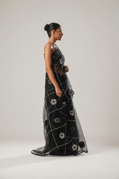 MJ Black Floral Saree