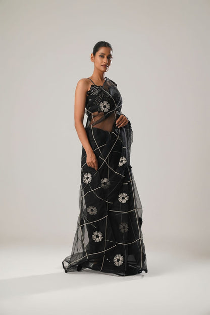 MJ Black Floral Saree